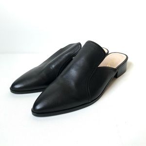 42 Gold Rue Black Leather Loafer Mules Size 8.5 Neutral Minimalist Classic